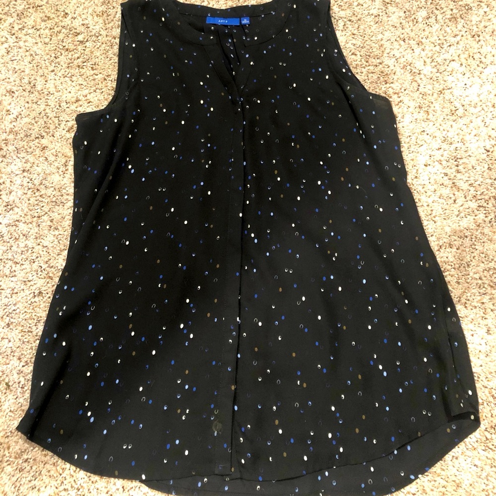 APT 9 Black and Blue Polka Dot Blouse